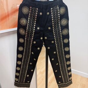 NWOT FARM Rio Black and Gold Embroidered Pants